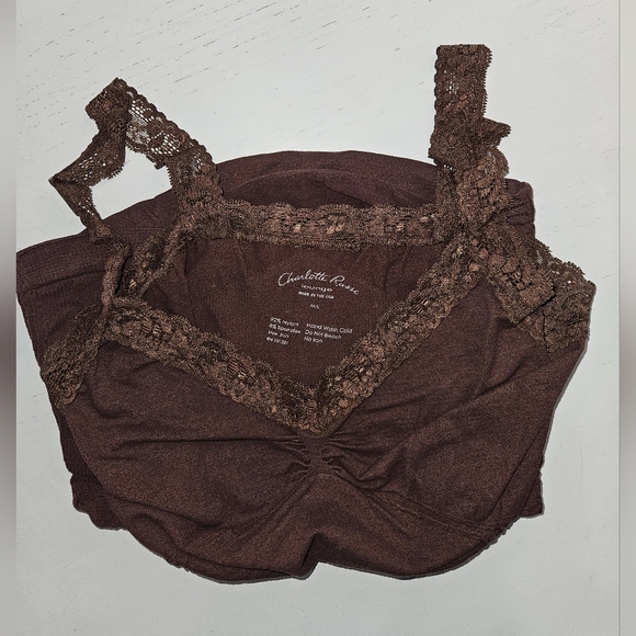 Charlotte Russe Brown Baby Tee Muscle Tank Top Y2K Vintage Lace V-Neck. Size M/L - Picture 4 of 4